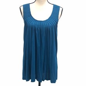 FOREVER 21 XXI SLEEVELESS BLUE PLEATED ROUND NECK LONG LOOSE TANK TOP